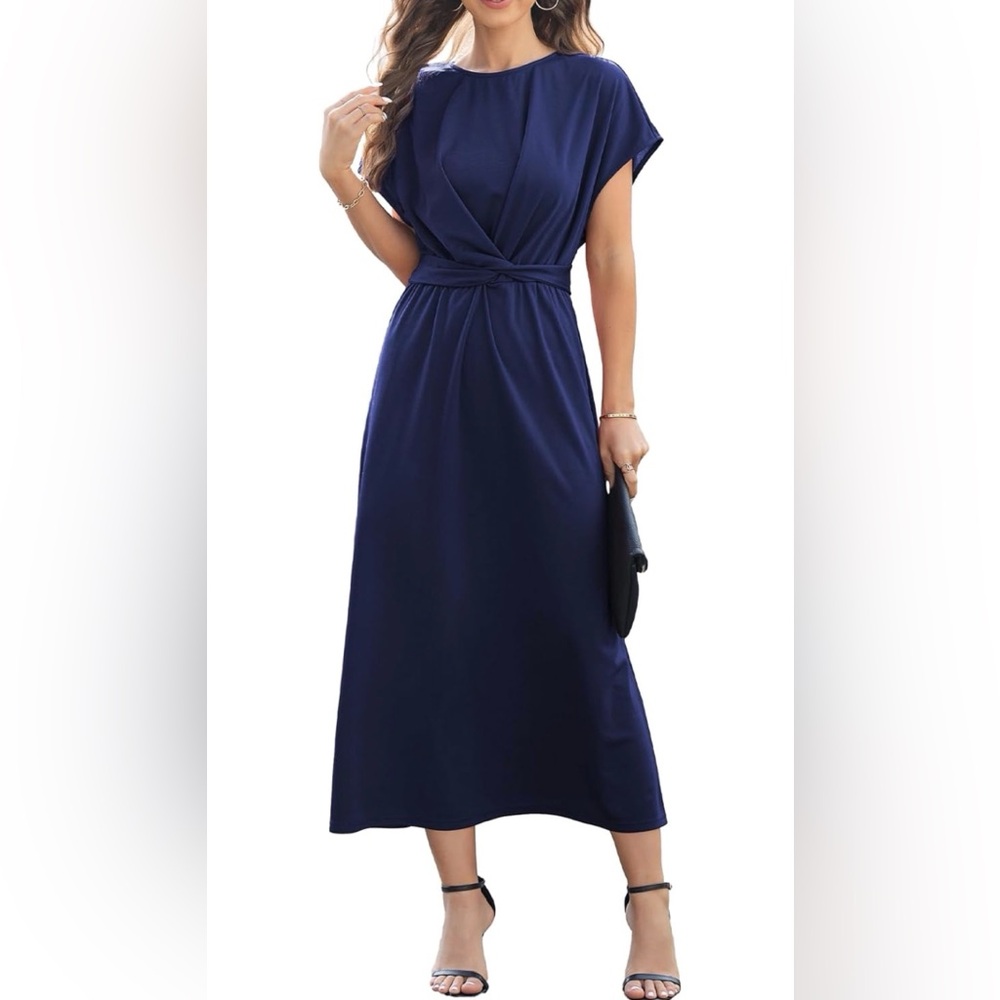 MyFav Batwing Elegant Tie Elastic Waist Front Wrap Cocktail Party Dress Size L